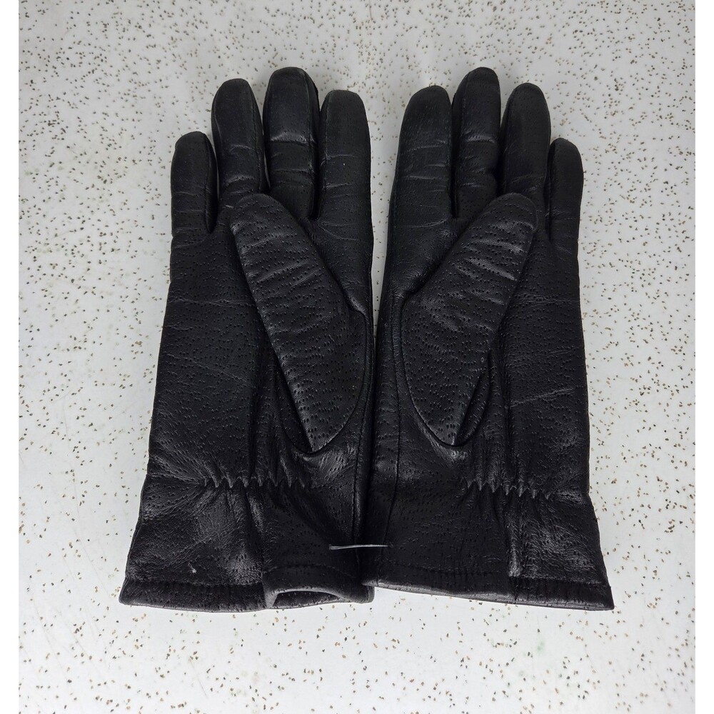 Vintage Fownes Black Leather Wrist Length Driving Gloves Women's Size 7 1/2